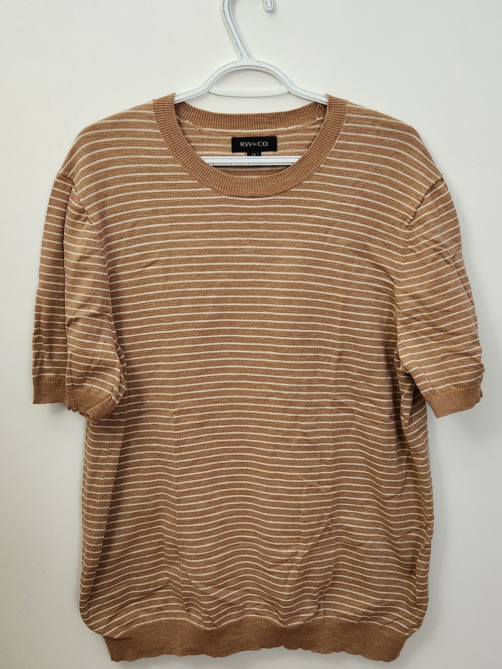 RW&CO. Beige and White Striped Knit Short Sleeve Shirt
